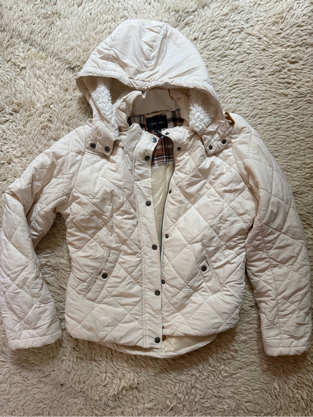 Love Tree Cream Quilted Hooded Puffer Jacket